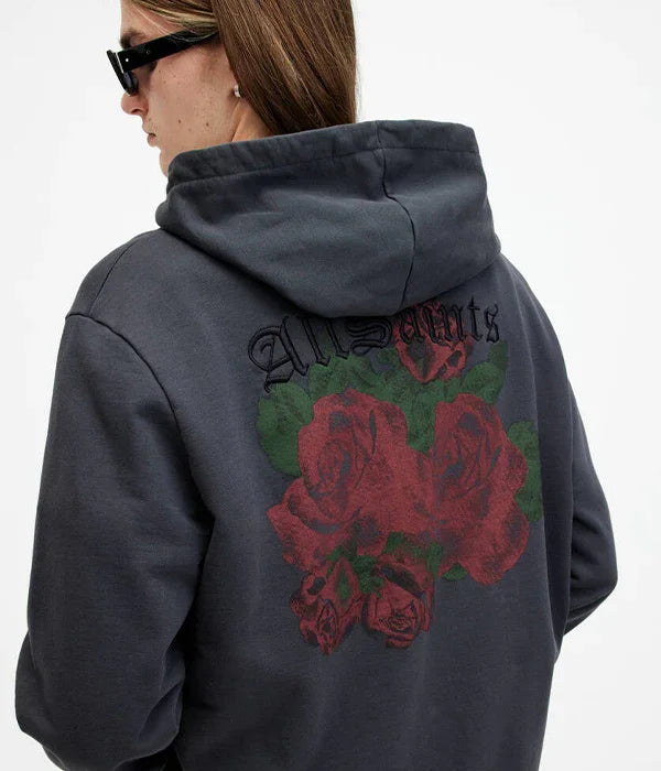 קפוצ'ון אפור עם הדפס ורדים אדומים וכיתוב AllSaints, אופנת גברים CHOZEN