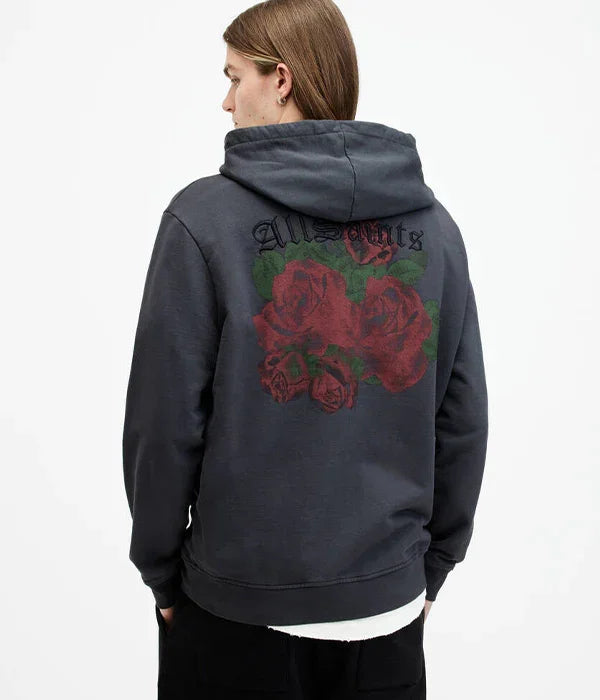 קפוצ'ון אפור עם הדפס ורדים ומותג AllSaints, אופנה לגברים CHOZEN