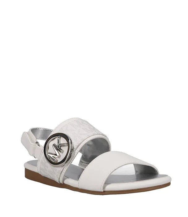 סנדל לבן לנשים עם רצועה וסמל מתכת MK, נעלי אופנה CHOZEN