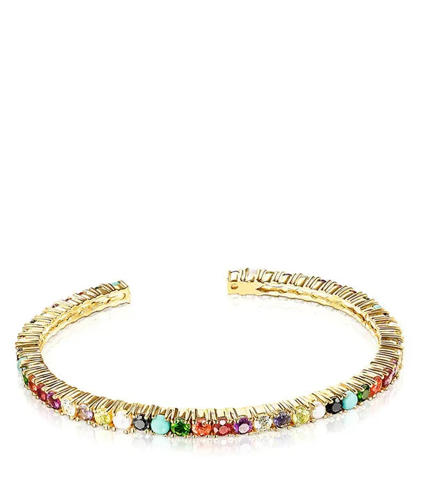 צמיד זהב פתוח עם אבני חן צבעוניות, תכשיט יוקרתי מהמותגים המובילים ב-CHOZEN