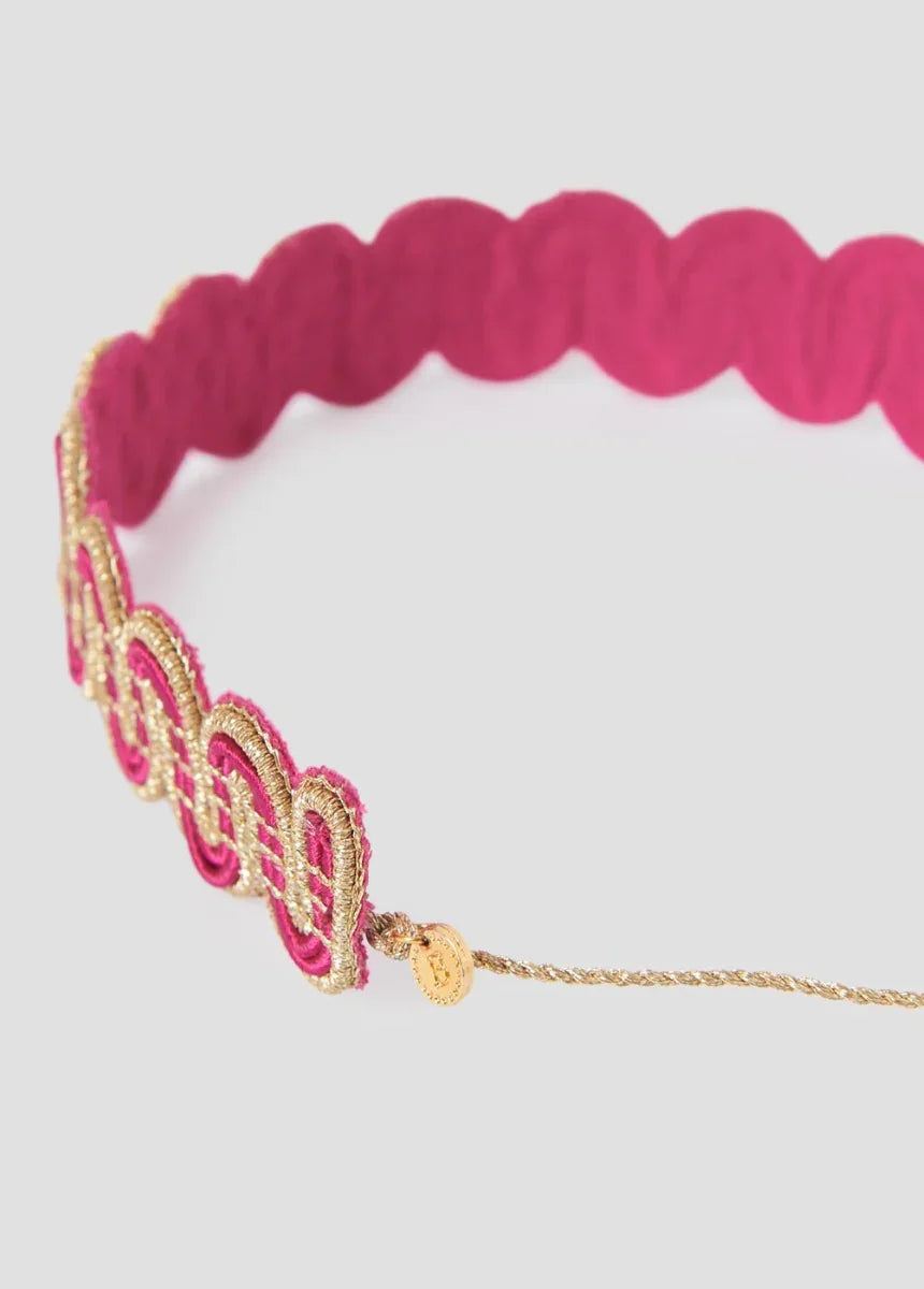 סרט ראש ורוד בעיצוב גלים עם עיטורי זהב, אקססוריז אופנתי מבית CHOZEN