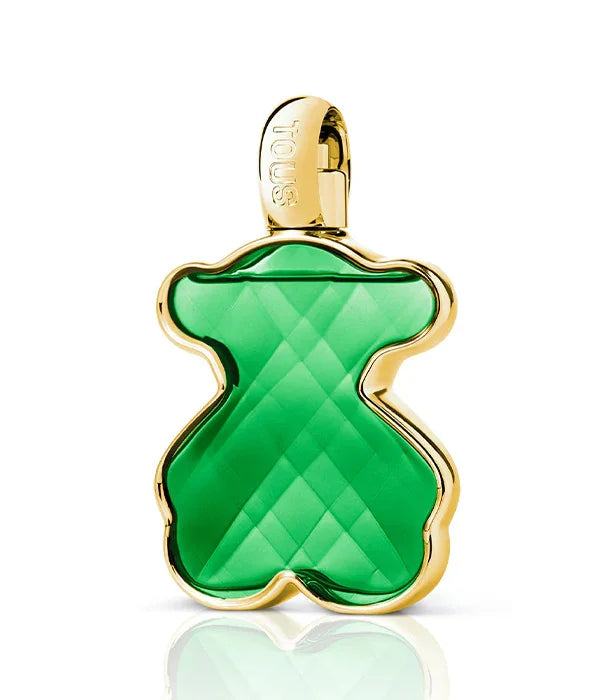 בקבוק בושם ירוק בצורה של דובי, מסגרת זהב, TOUS, מוצר יוקרה ב-CHOZEN