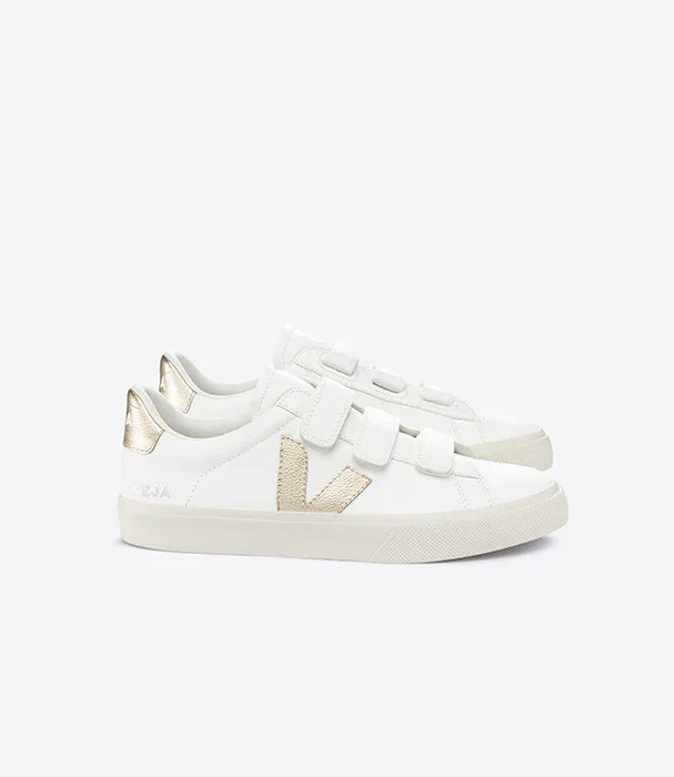 נעלי סניקרס Veja בצבע לבן וזהב עם סקוצ'ים, אופנה מבית CHOZEN