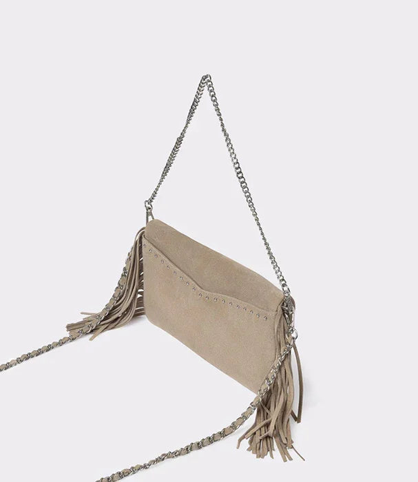 תיק קלאץ' בז' עם גדילים ורצועת שרשרת, CHOZEN, אופנת נשים אלפא