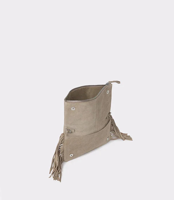 תיק בד אפור עם שוליים פרנזים, עיצוב מודרני, מבית אלפא ב-CHOZEN