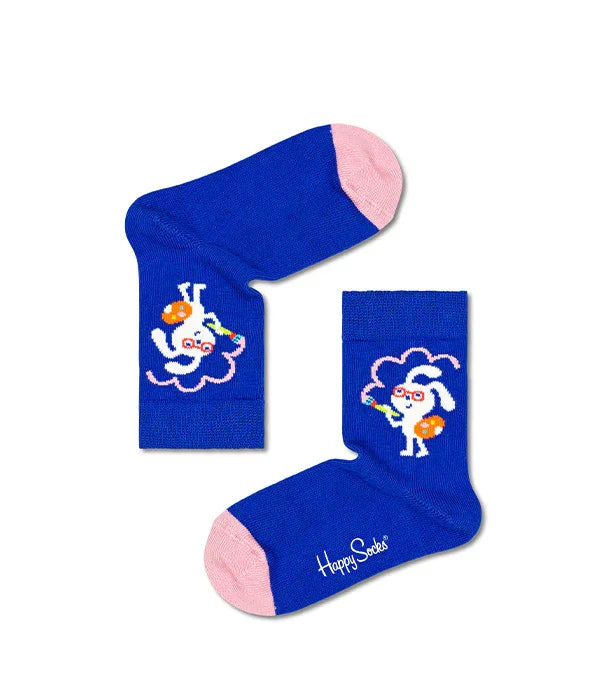 גרביים כחולים לילדים Happy Socks דגם אומן, דמות מצוירת צבעונית, קצה ורוד, מיתוג CHOZEN