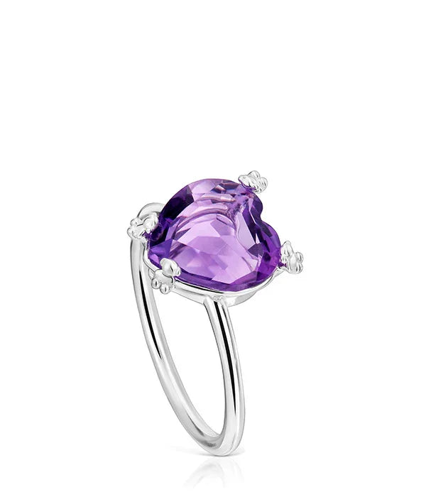 טבעת כסף עם אבן סגולה בצורת לב, עיצוב יוקרתי מבית CHOZEN