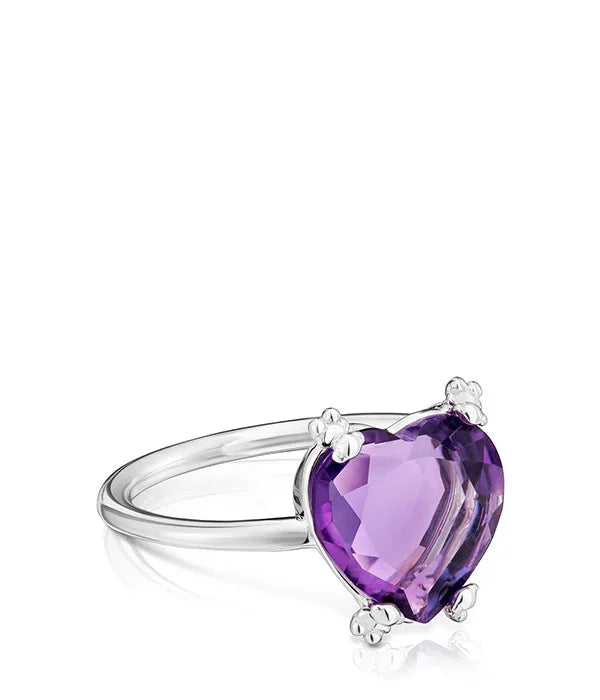 טבעת כסף עם אבן סגולה בצורת לב, תכשיטי CHOZEN, עיצוב יוקרתי מבית קבוצת אלפא