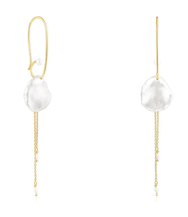 טואוס עגילים ארוכים בשילוב פנינים Nenufar מורמייל צהוב