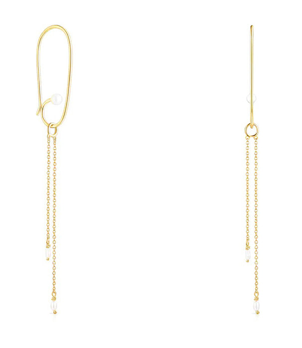 טואוס עגילים ארוכים בשילוב פנינים Nenufar מורמייל צהוב