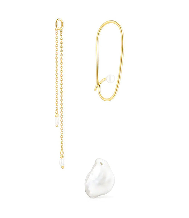 טואוס עגילים ארוכים בשילוב פנינים Nenufar מורמייל צהוב