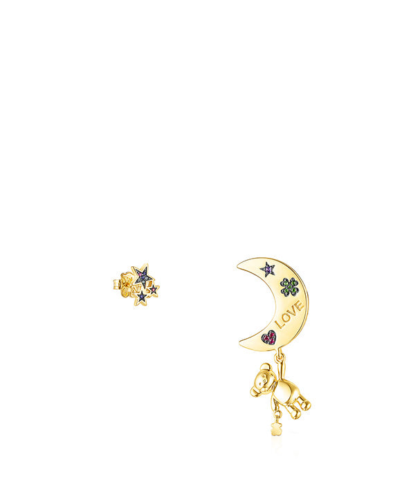 טואוס עגילי ירח וכוכבים בשיבוץ אבני חן Teddy Bear Stars מורמייל