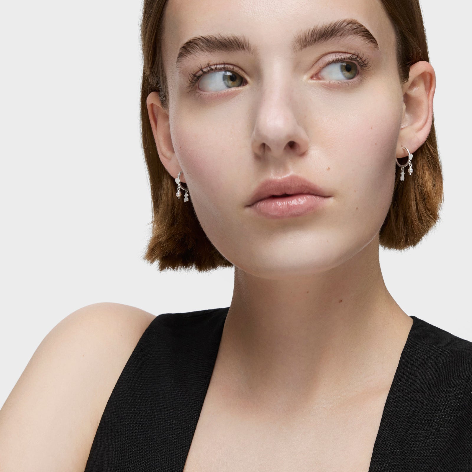 טואוס עגילי חישוק בשילוב פנינה ודובי Cool Joy מכסף