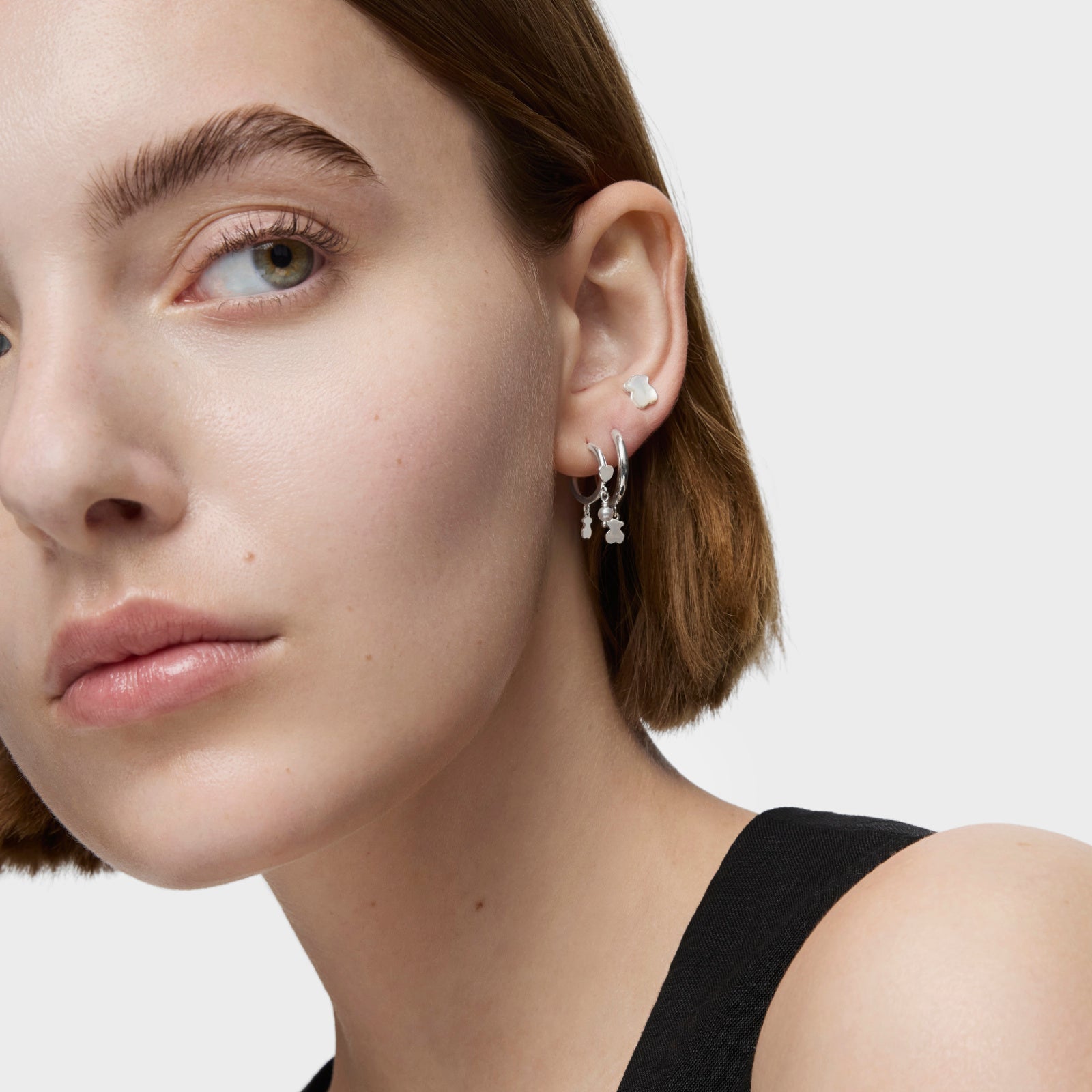 טואוס עגילי חישוק בשילוב פנינה ודובי Cool Joy מכסף