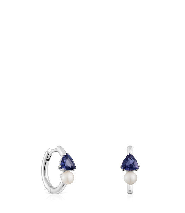 טואוס עגילי חישוק Ivette מזהב לבן 18 קראט בשילוב אבן חן ופנינה