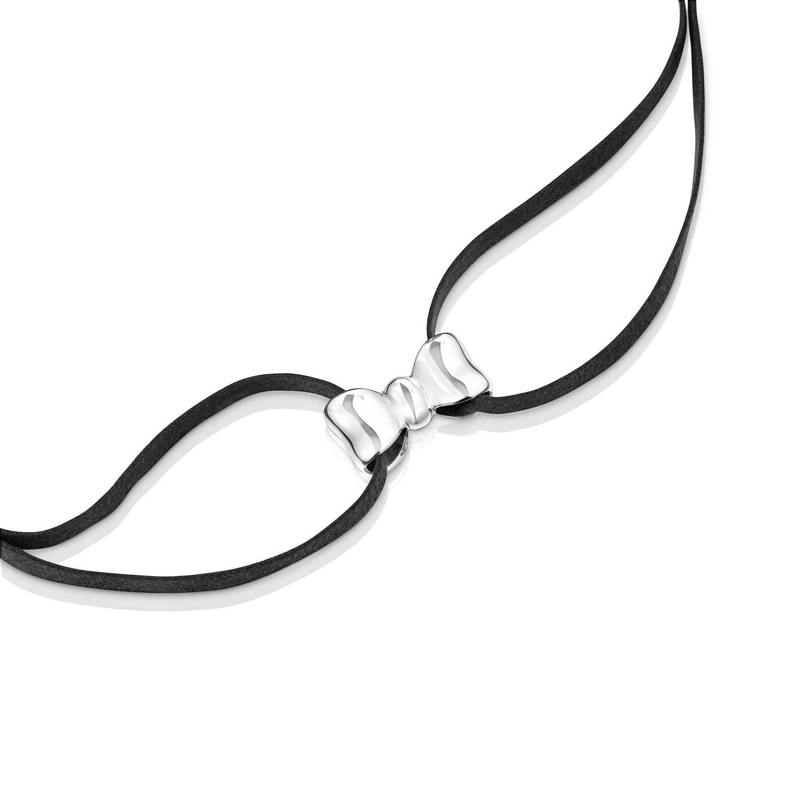 טואוס שרשרת קולר בשילוב פפיון מכסף Ribbon באפקט זמש