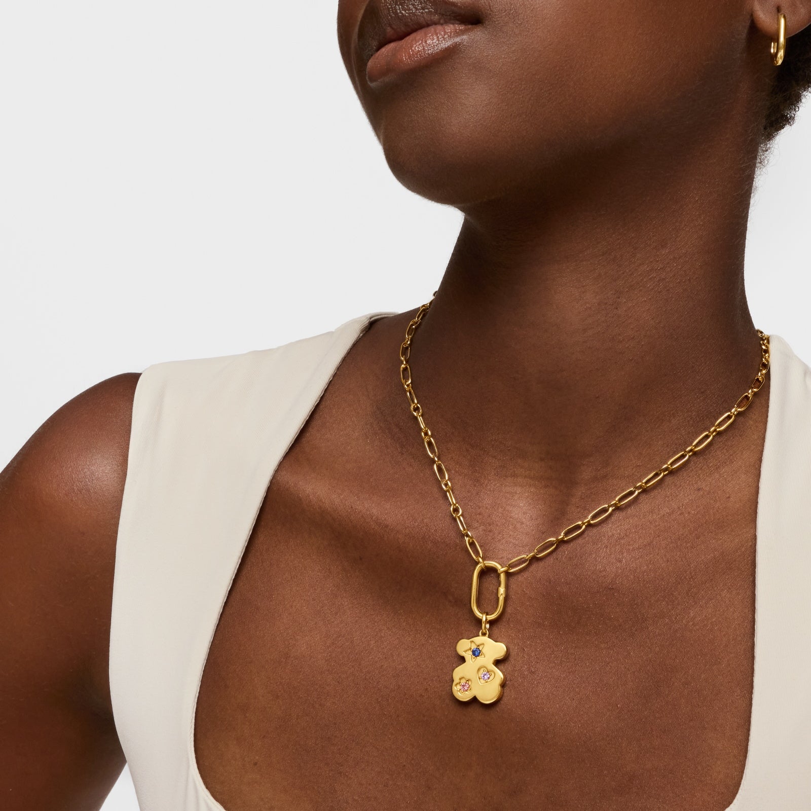 טואוס תליון במוטיב דובי בשיבוץ אבני חן Sweet Dolls LGG מכסף ועליו זהב 18 קראט