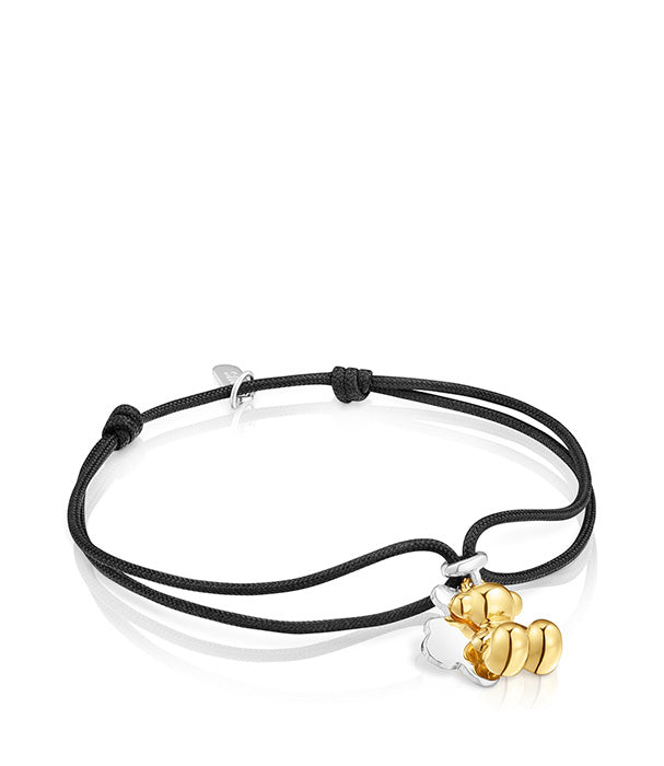 טואוס צמיד חוט שחור Bold Bear עם דובי בשני גוונים