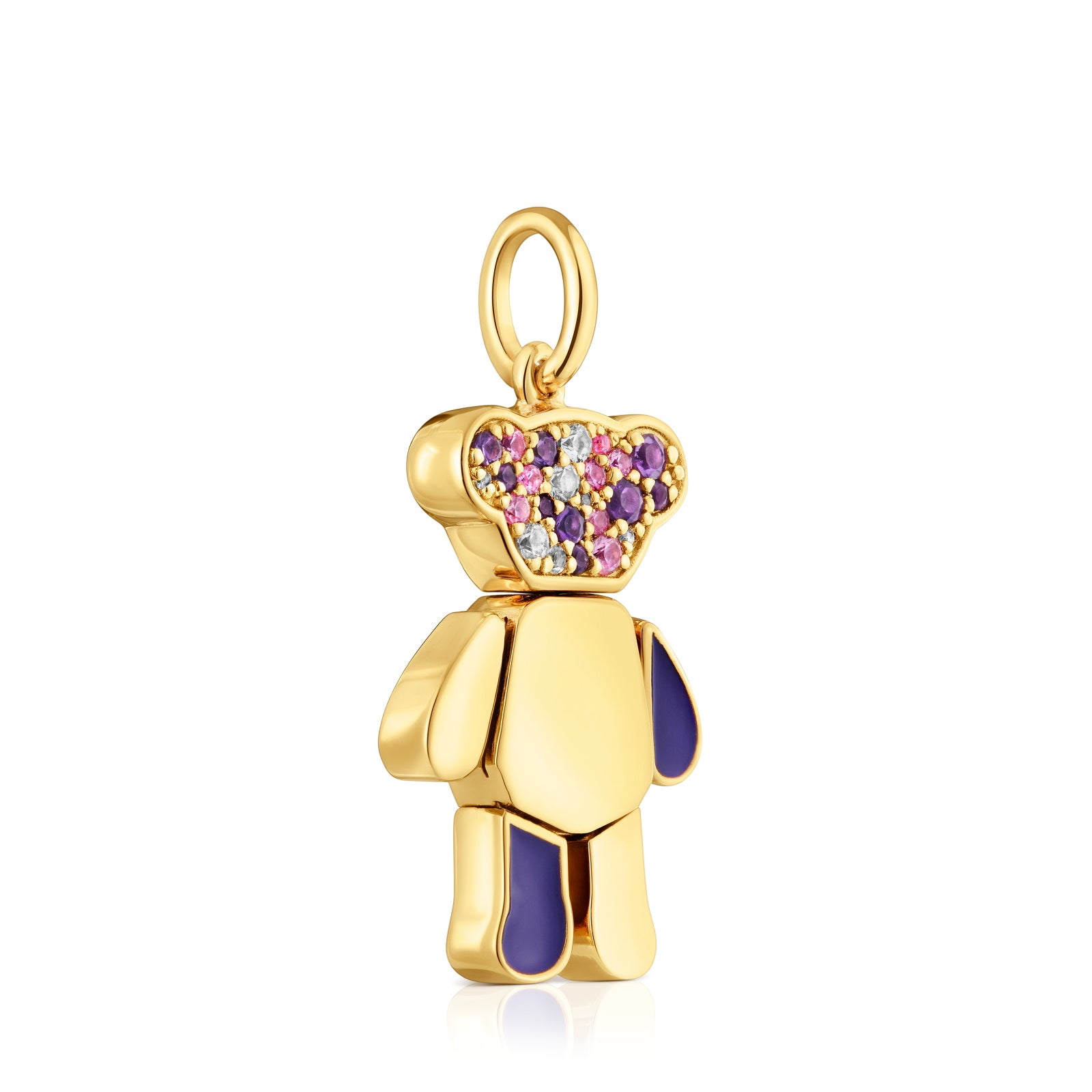 טואוס תליון במוטיב דובי בשיבוץ אבני חן צבעוניות Teddy Bear מכסף ועליו זהב 18 קראט