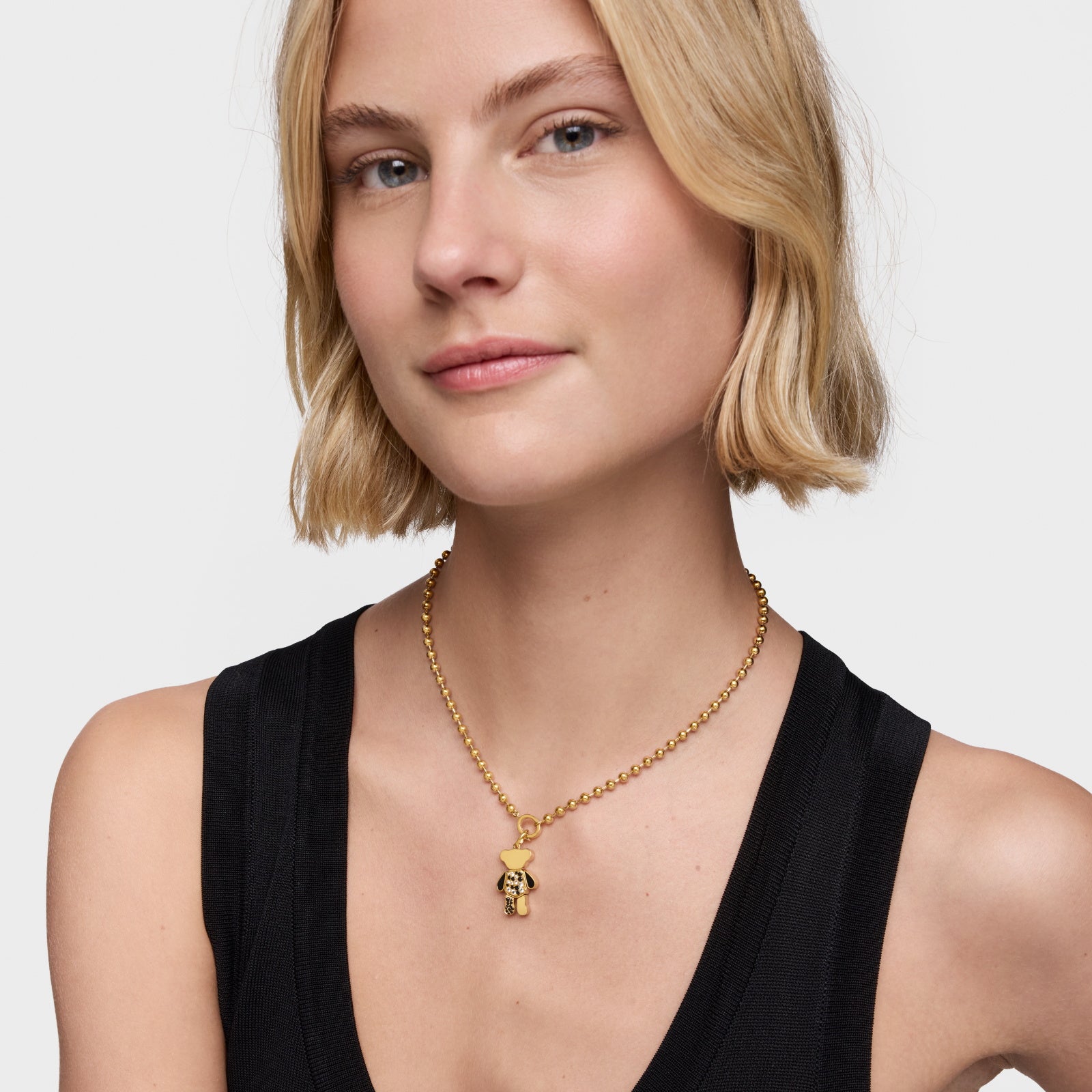 טואוס תליון במוטיב דובי בשיבוץ אבני חן צבעוניות Teddy Bear מכסף ועליו זהב 18 קראט