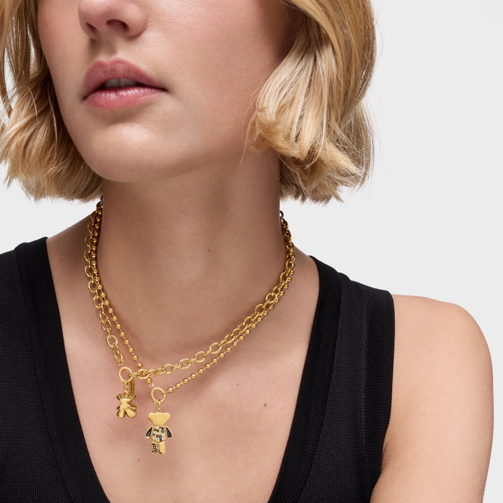 טואוס תליון במוטיב דובי בשיבוץ אבני חן צבעוניות Teddy Bear מכסף ועליו זהב 18 קראט