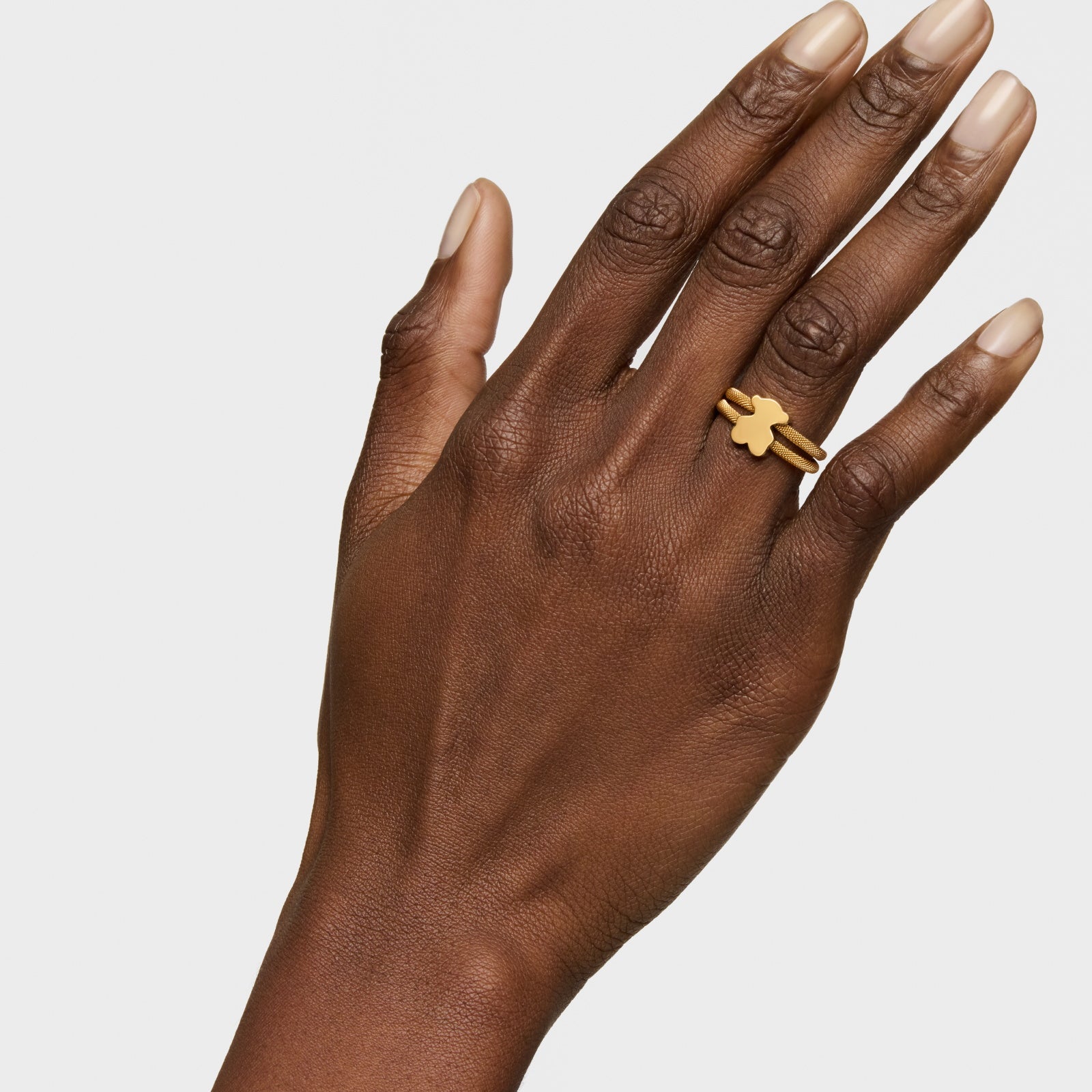 טבעת מוטיבים כפולה Icon Mesh מכסף ועליו זהב 18 קראט