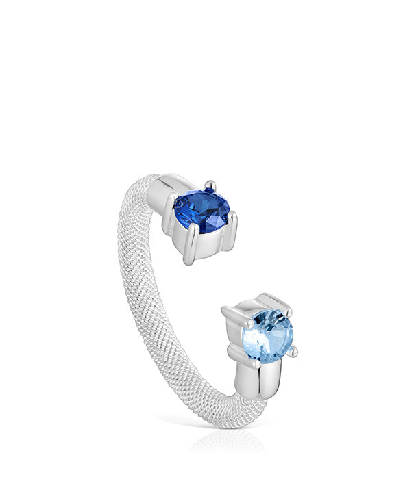 טואוס טבעת פתוחה בשילוב אבני חן Mesh LGG מכסף