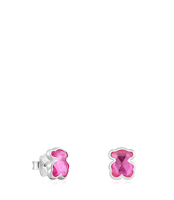 טואוס עגילי דובי בשיבוץ אבן חן אודם Icon Color מכסף