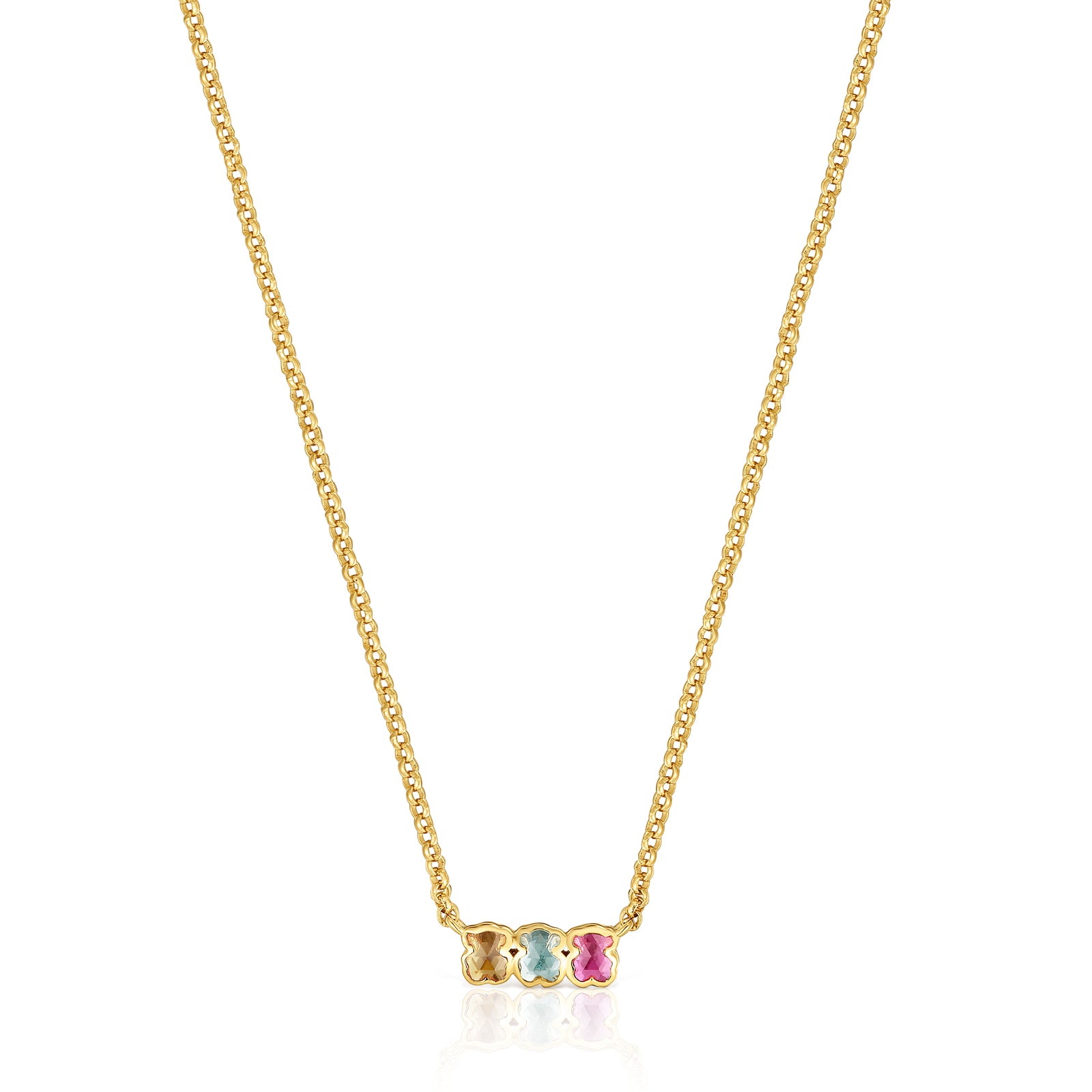 טואוס שרשרת מוטיבי דובי בשיבוץ אבן חן Icon Color LGG מכסף ועליו זהב 18 קראט