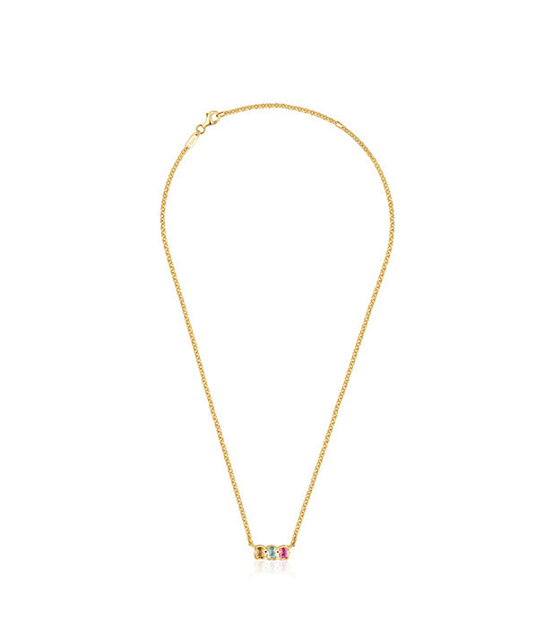 טואוס שרשרת מוטיבי דובי בשיבוץ אבן חן Icon Color LGG מכסף ועליו זהב 18 קראט