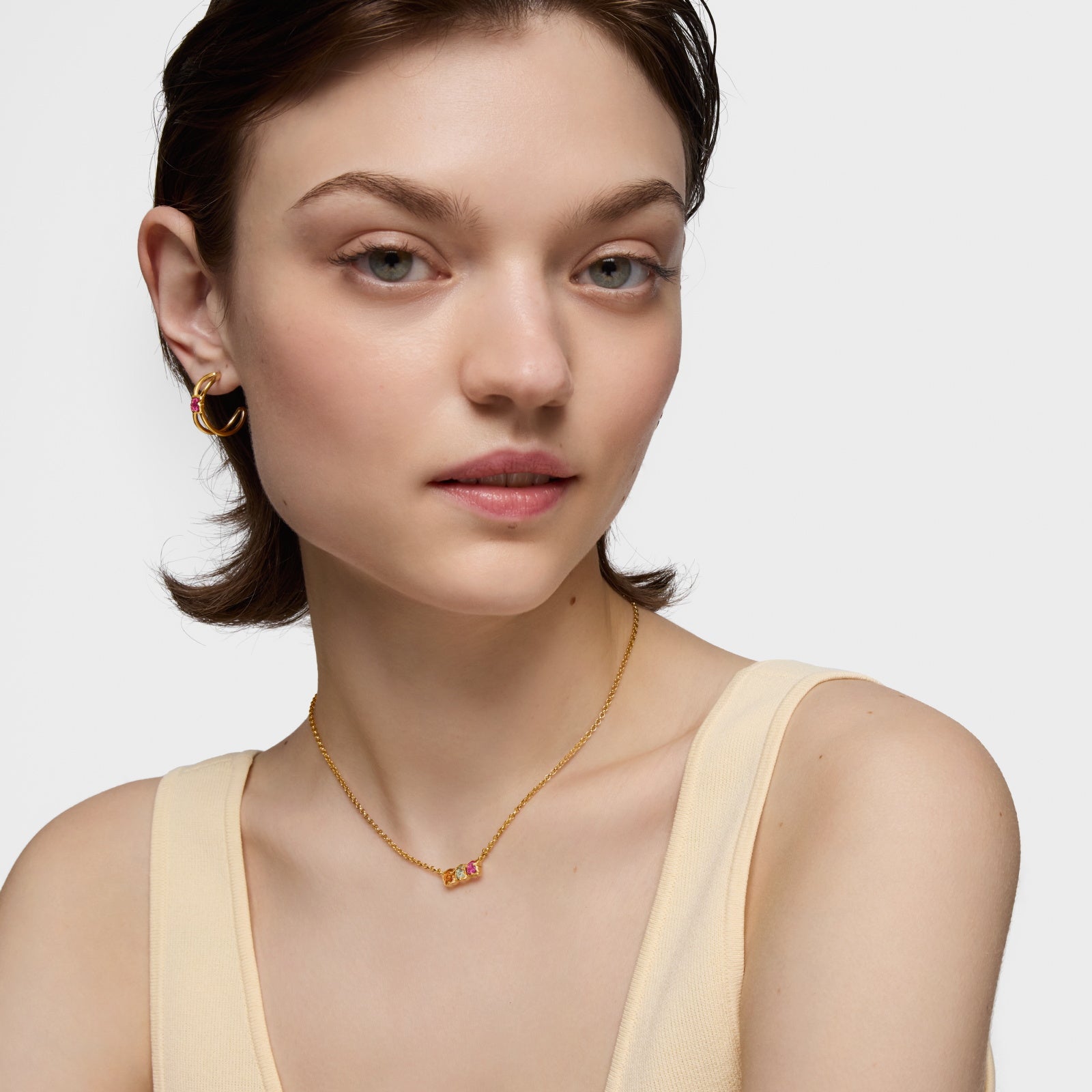 טואוס שרשרת מוטיבי דובי בשיבוץ אבן חן Icon Color LGG מכסף ועליו זהב 18 קראט