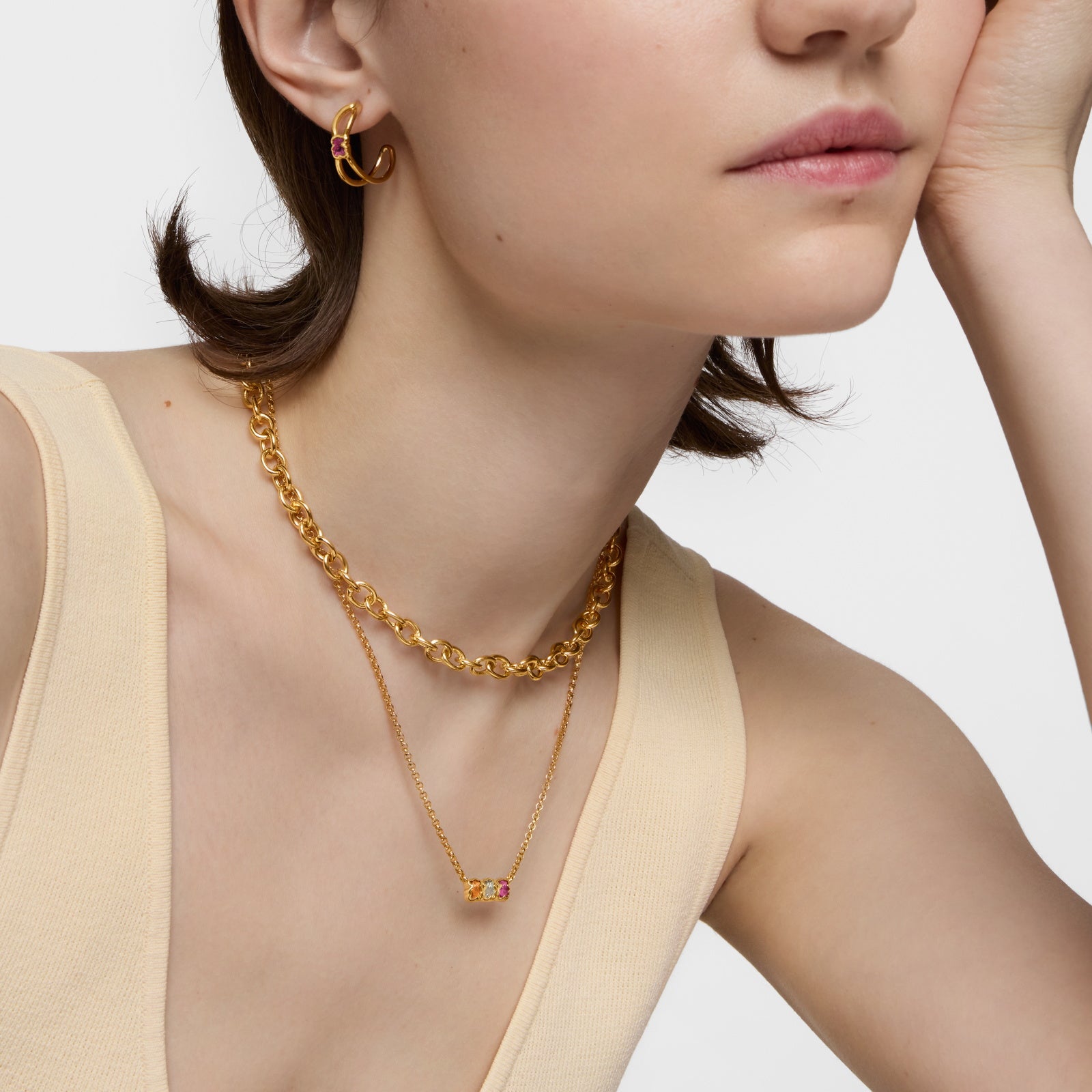 טואוס שרשרת מוטיבי דובי בשיבוץ אבן חן Icon Color LGG מכסף ועליו זהב 18 קראט