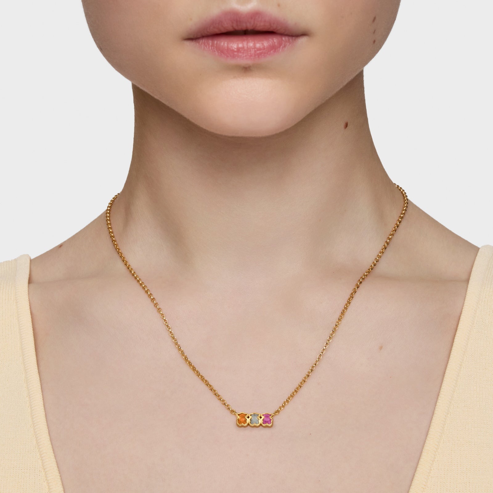 טואוס שרשרת מוטיבי דובי בשיבוץ אבן חן Icon Color LGG מכסף ועליו זהב 18 קראט