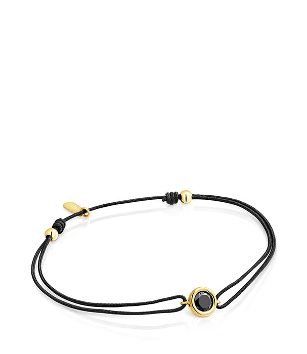 טואוס צמיד ניילון שחור ואבן ספינל LINE מכסף ועליו זהב 18 קראט