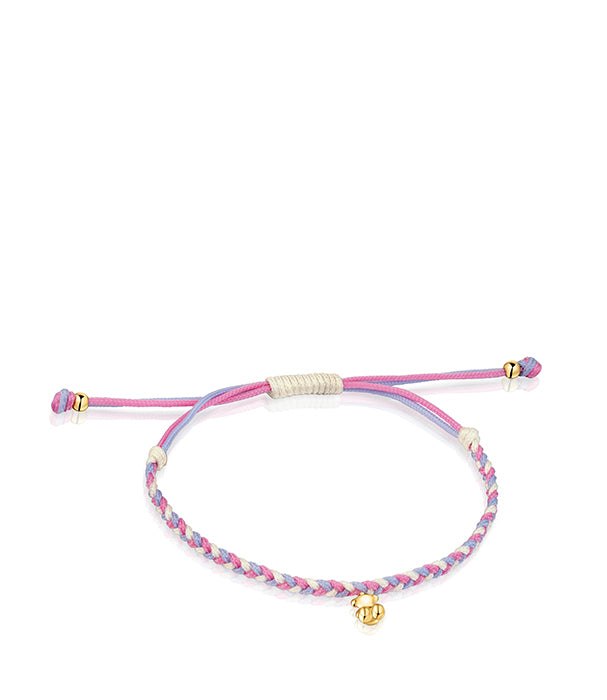 טואוס צמיד ניילון ורוד ולבן Motifs בשילוב דובי מכסף ועליו זהב 18 קראט