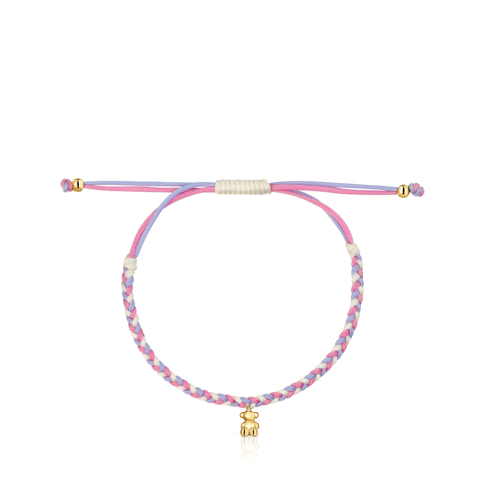 טואוס צמיד ניילון ורוד ולבן Motifs בשילוב דובי מכסף ועליו זהב 18 קראט