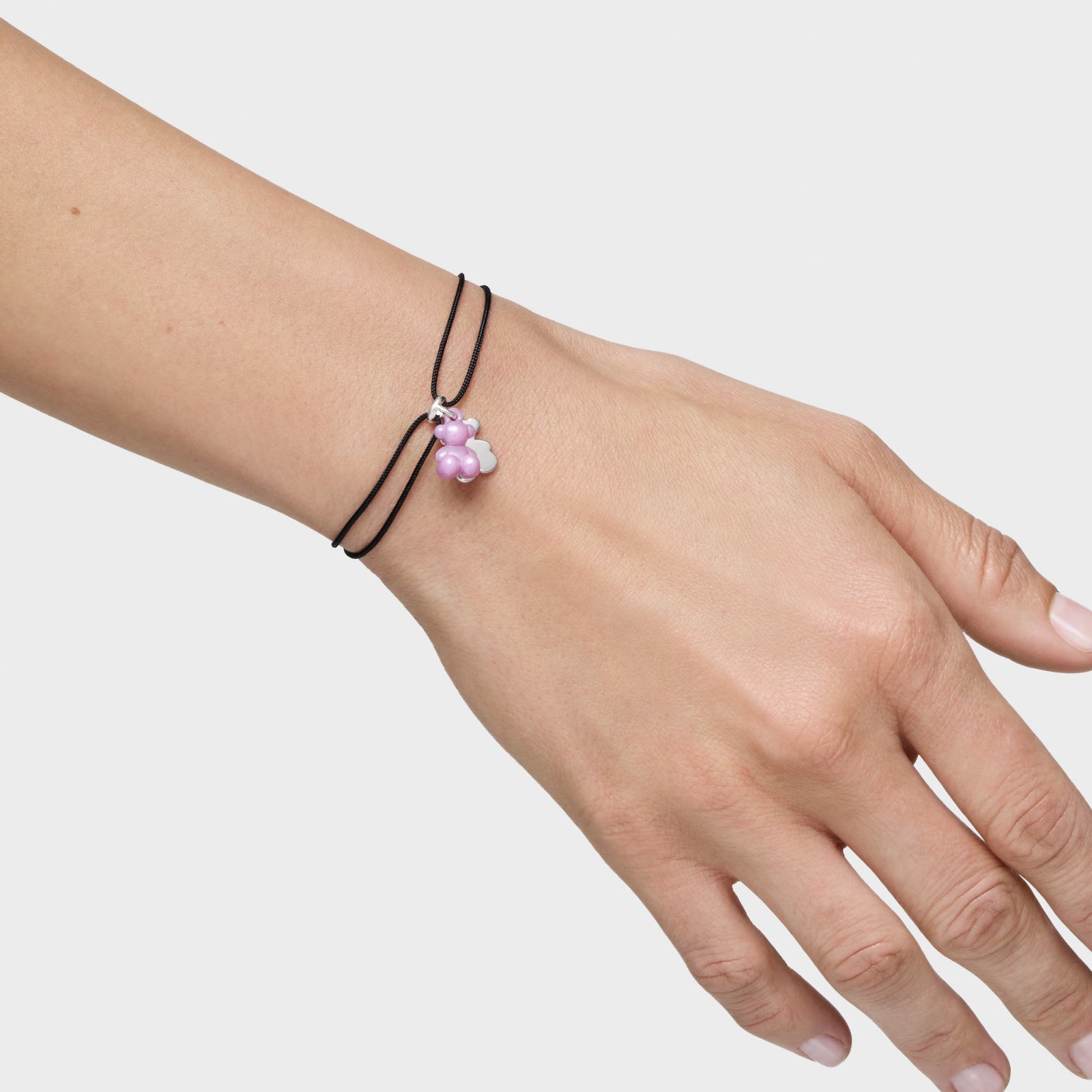 טואוס צמיד ניילון שחור Bold Bear בשילוב דובי כפול מכסף וקרמיקה בצבע סגול