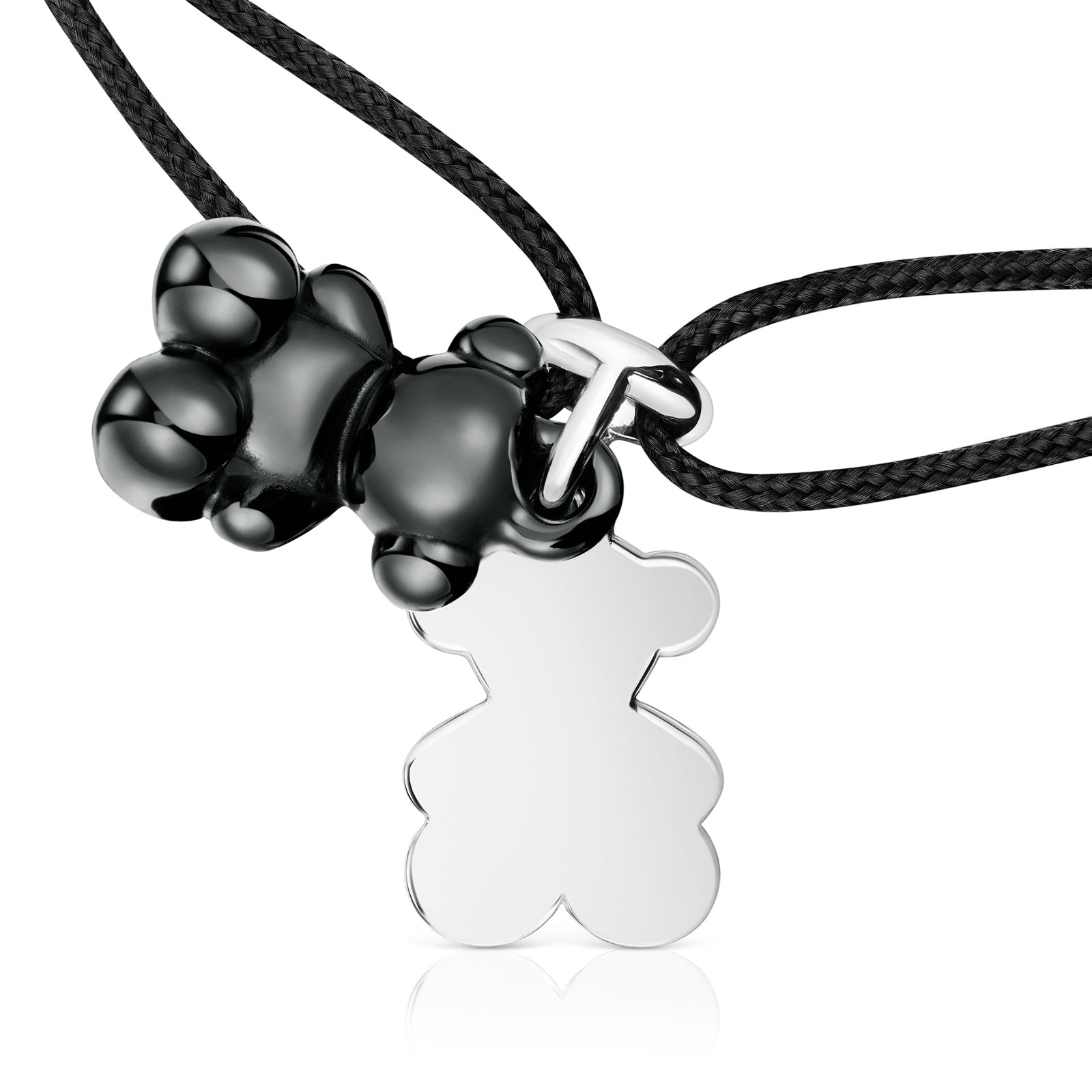 טואוס צמיד ניילון שחור Bold Bear בשילוב דובי כפול מכסף וקרמיקה בצבע שחור