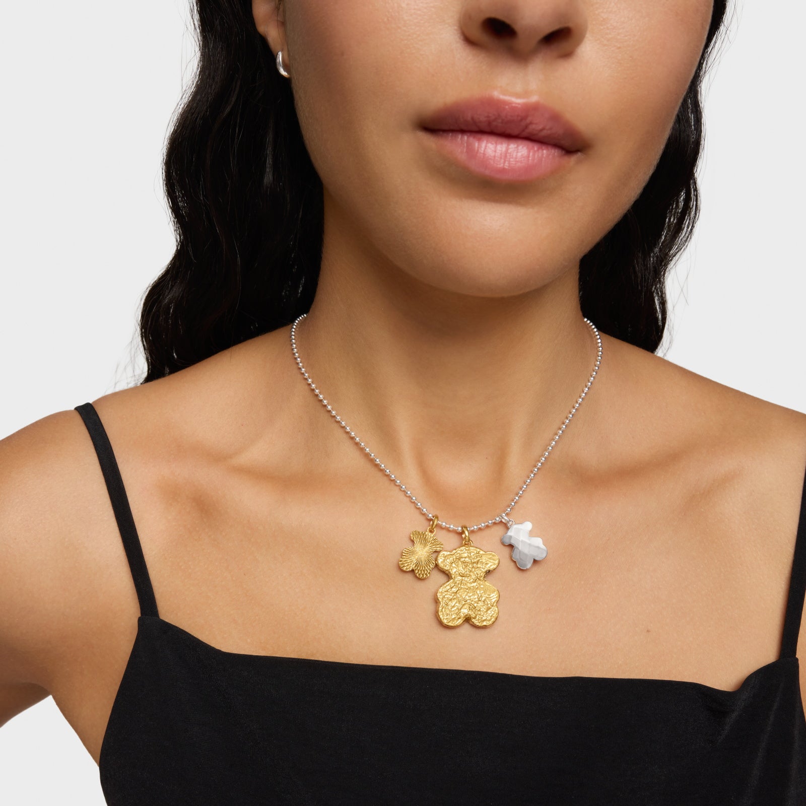 טואוס תליון במוטיב דובי בטקסטורה Sweet Dolls מכסף ועליו זהב 18 קראט