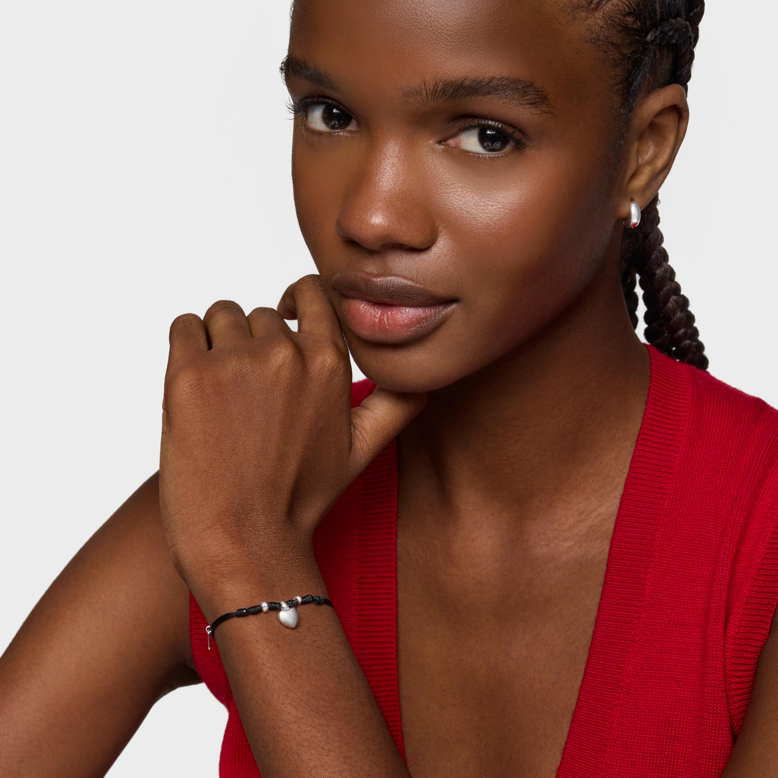 טואוס צמיד חוט שחור Flechazo בשילוב מוטיב מכסף, תצוגה מלאה, מבית CHOZEN