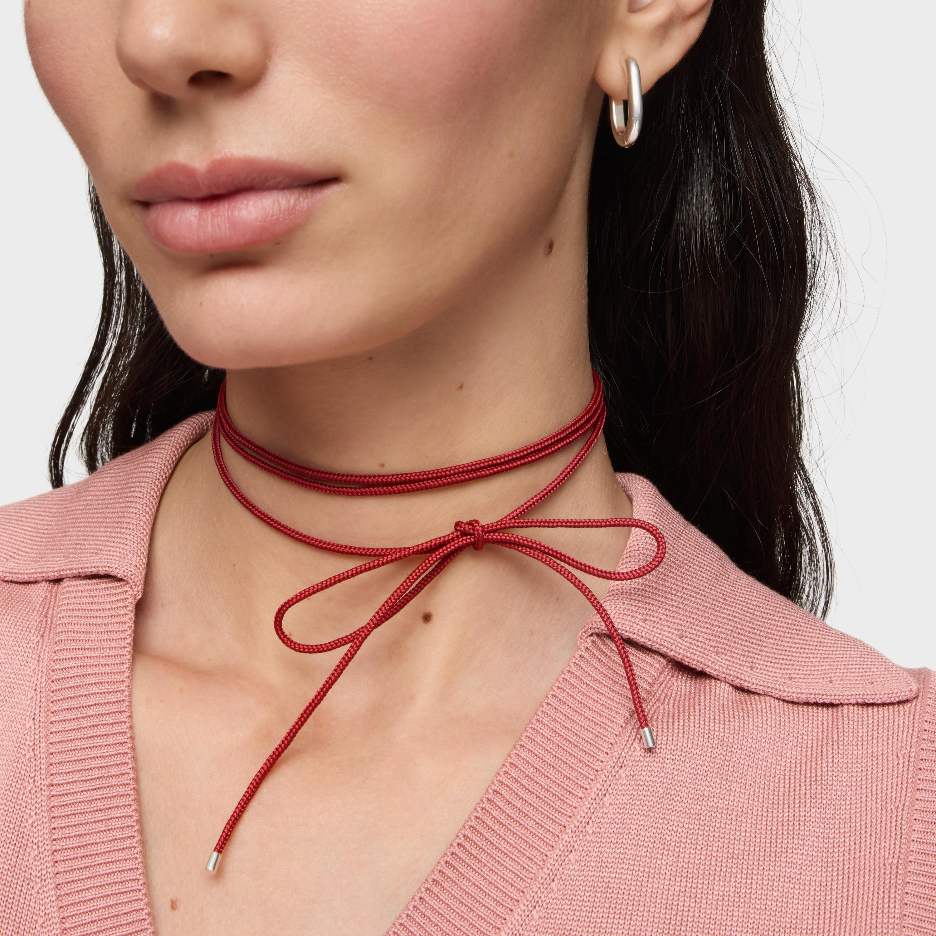 טואוס שרשרת חוט ארוכה בצבע בורדו Basics מכסף