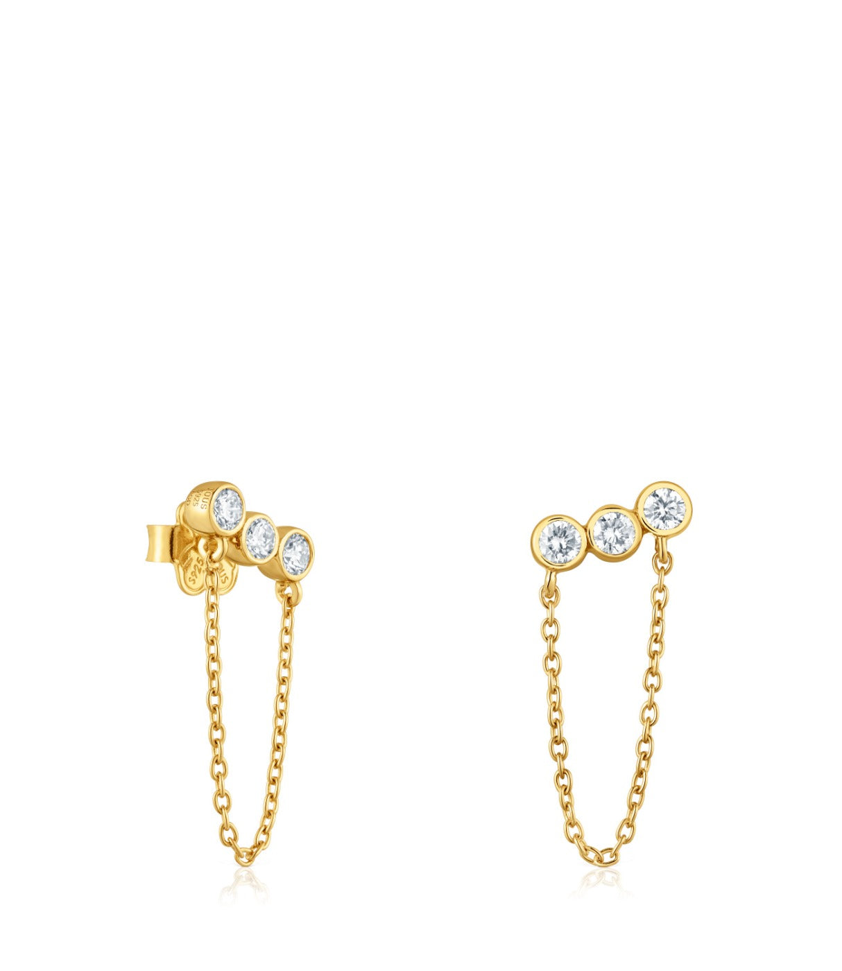 טואוס עגילים צמודים ארוכים Straight LGD מכסף בציפוי זהב 18 קראט ויהלום מעבדה
