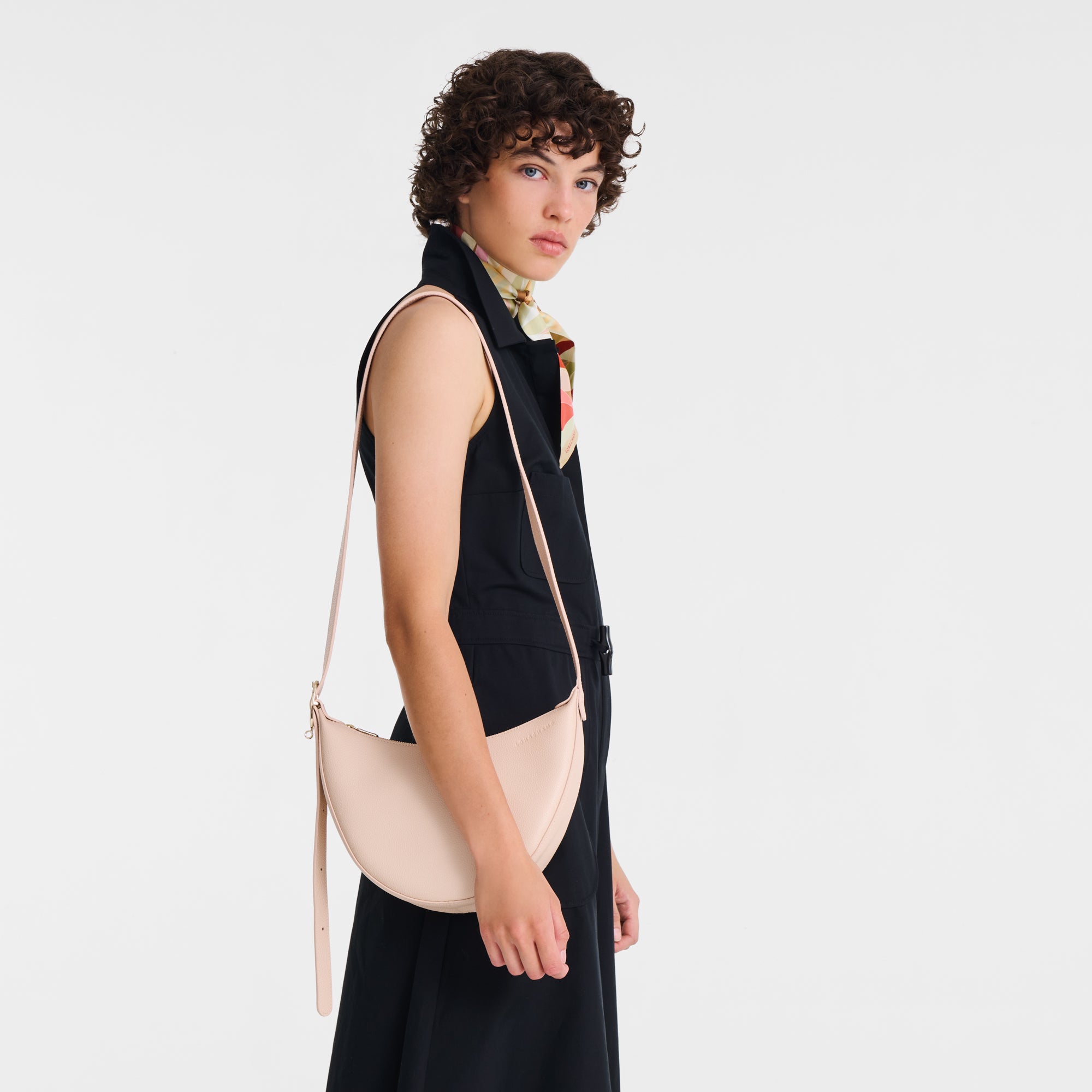 לונגשאמפ תיק צד בינוני מעור Le Foulonné קרם