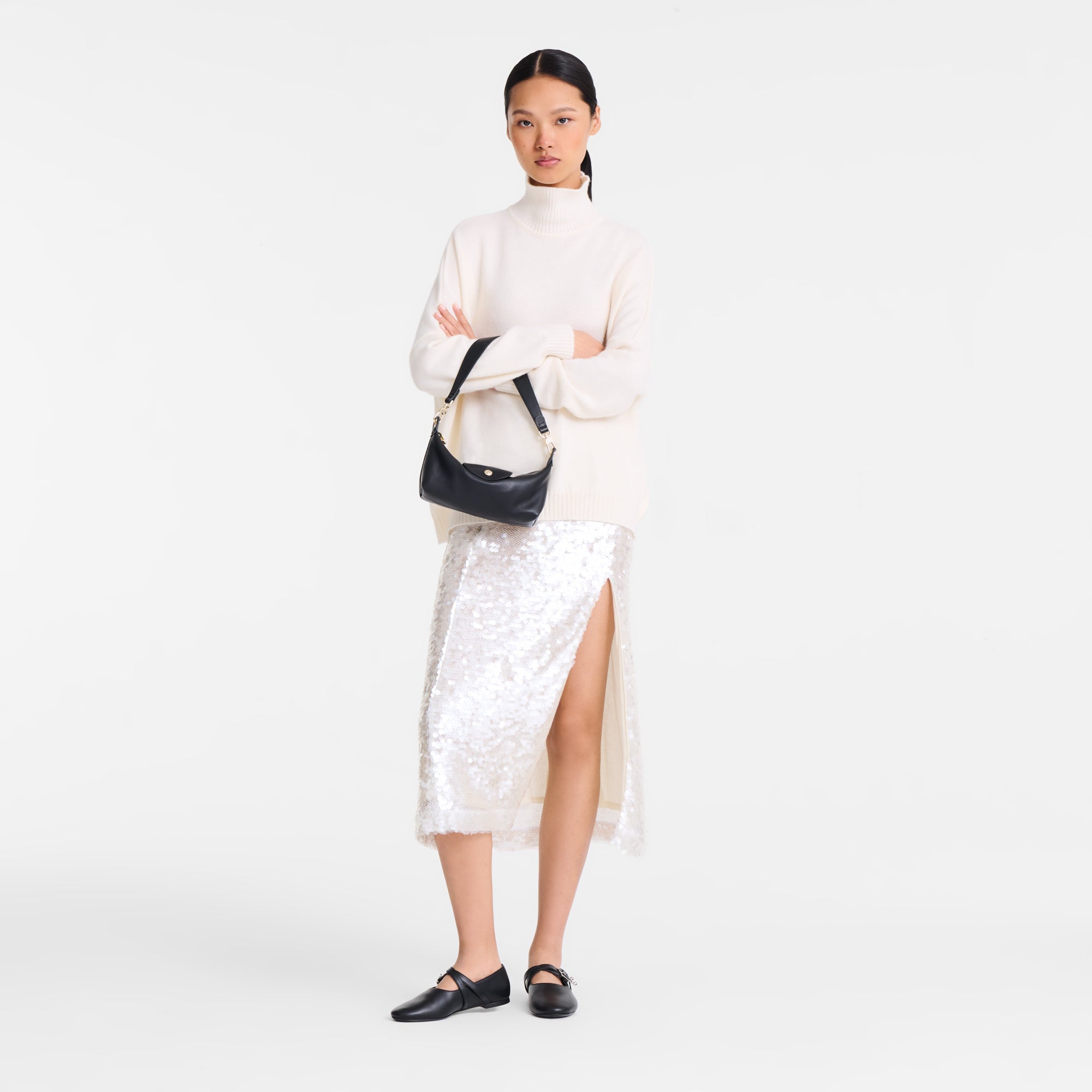 לונגשאמפ תיק כתף קטן מעור Le Pliage Xtra שחור