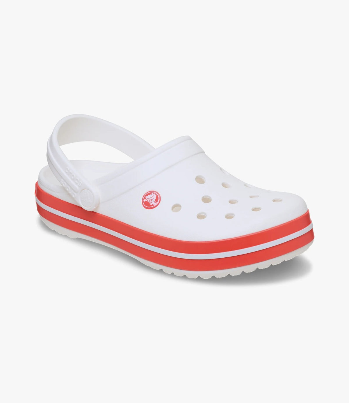 כפכף קרוקבנד לבן בזווית צד עם פס אדום, מבט מקדימה-מלמעלה - CHOZEN