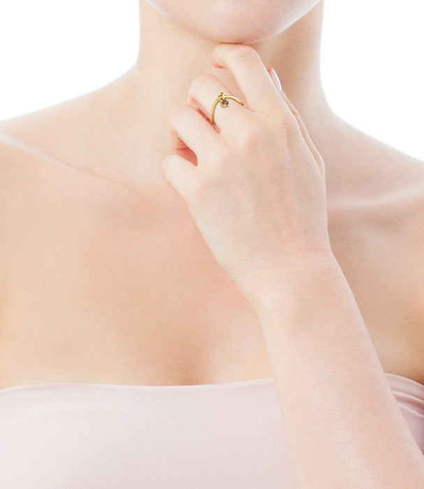 טואוס טבעת Luah מכסף ועליו זהב 18 קראט בשיבוץ אבני קוורץ