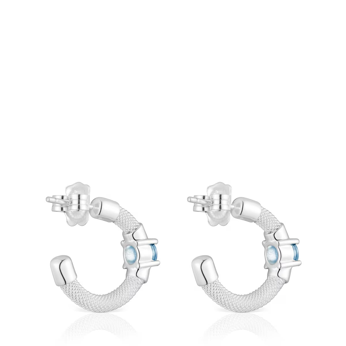 טואוס עגילי חישוק פתוחים בשילוב אבן חן MESH מכסף