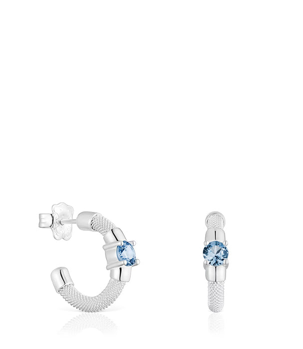 טואוס עגילי חישוק פתוחים בשילוב אבן חן MESH מכסף