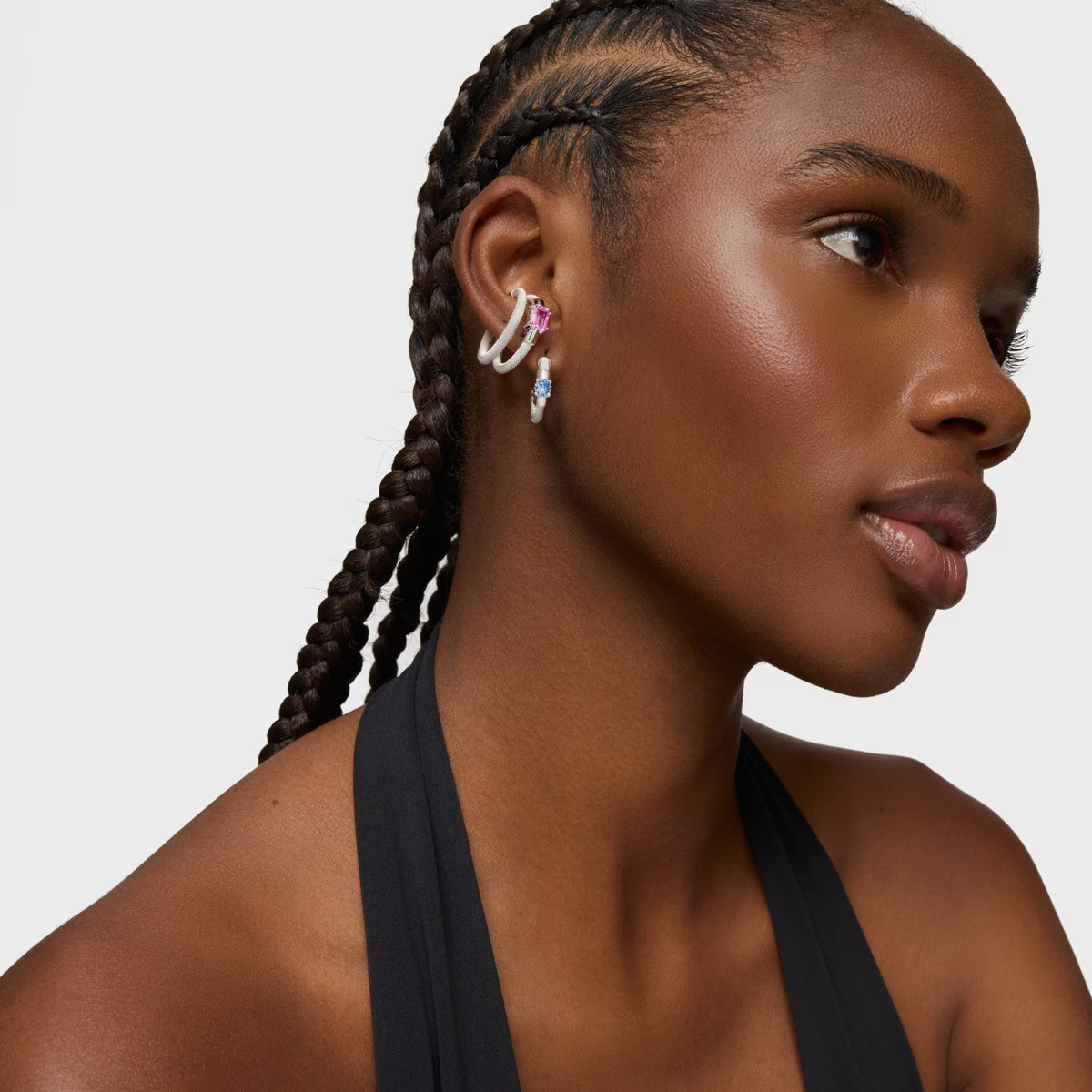 טואוס עגילי חישוק פתוחים בשילוב אבן חן MESH מכסף