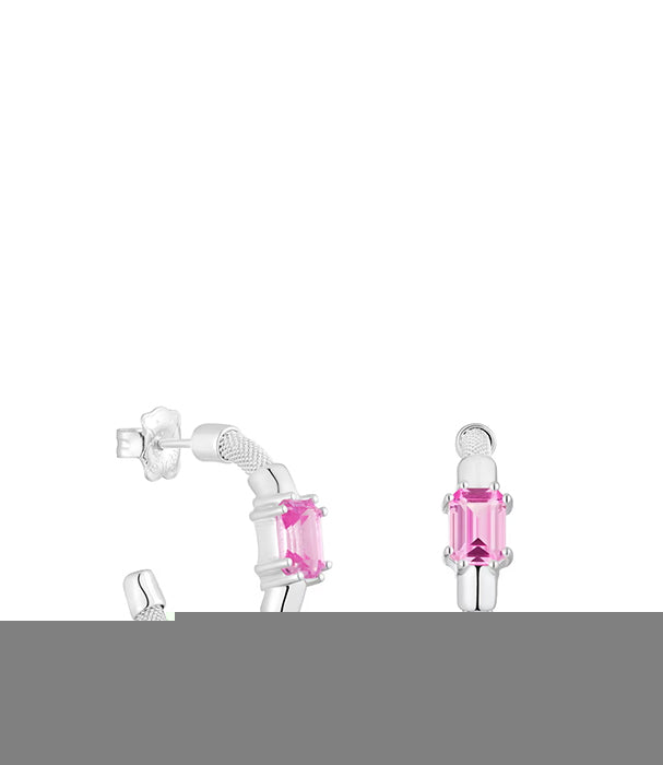 טואוס עגילי חישוק פתוחים בשילוב אבן חן MESH מכסף